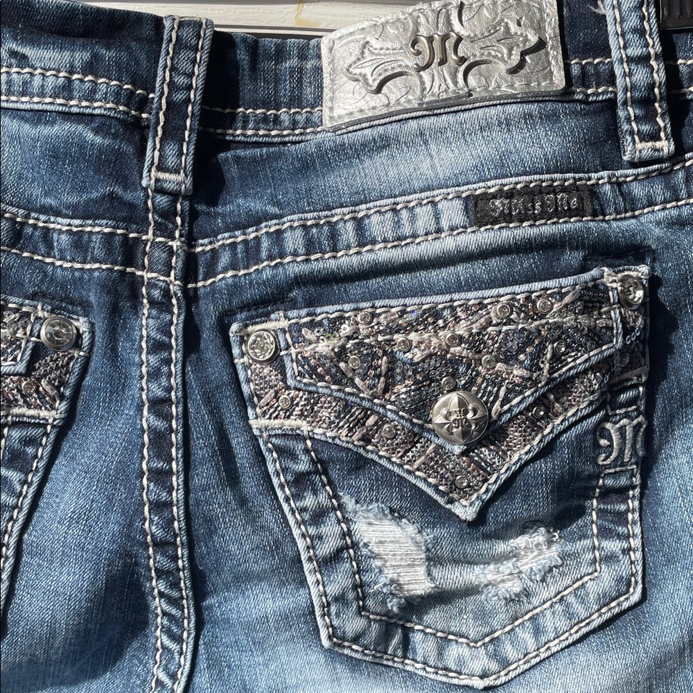 Miss Me Embellished Medium wash Blue  Skinny Jeans with Metallic Accents